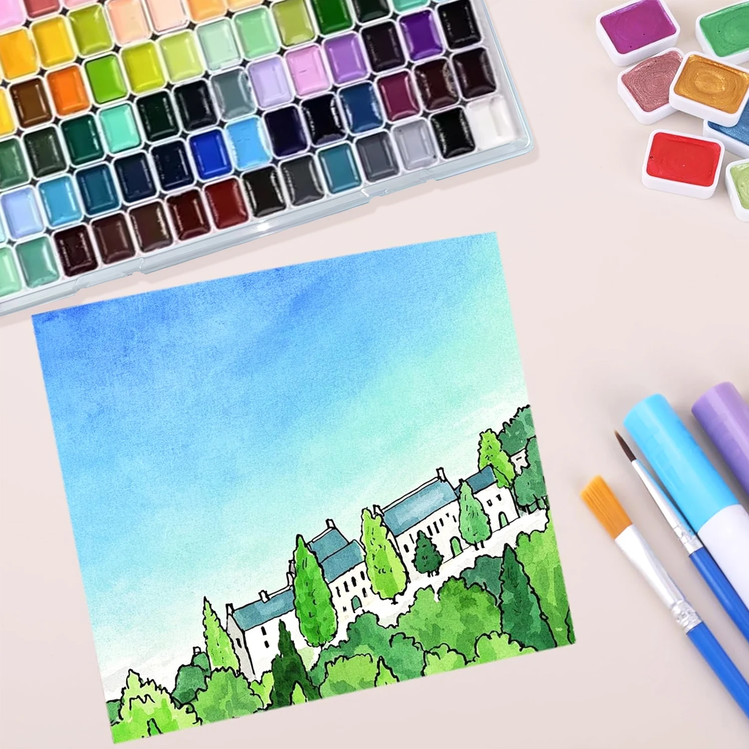 98-Color  Watercolor Paint Set, Portable and Lightweight, High Solid Pigment,  Suitable for Artists