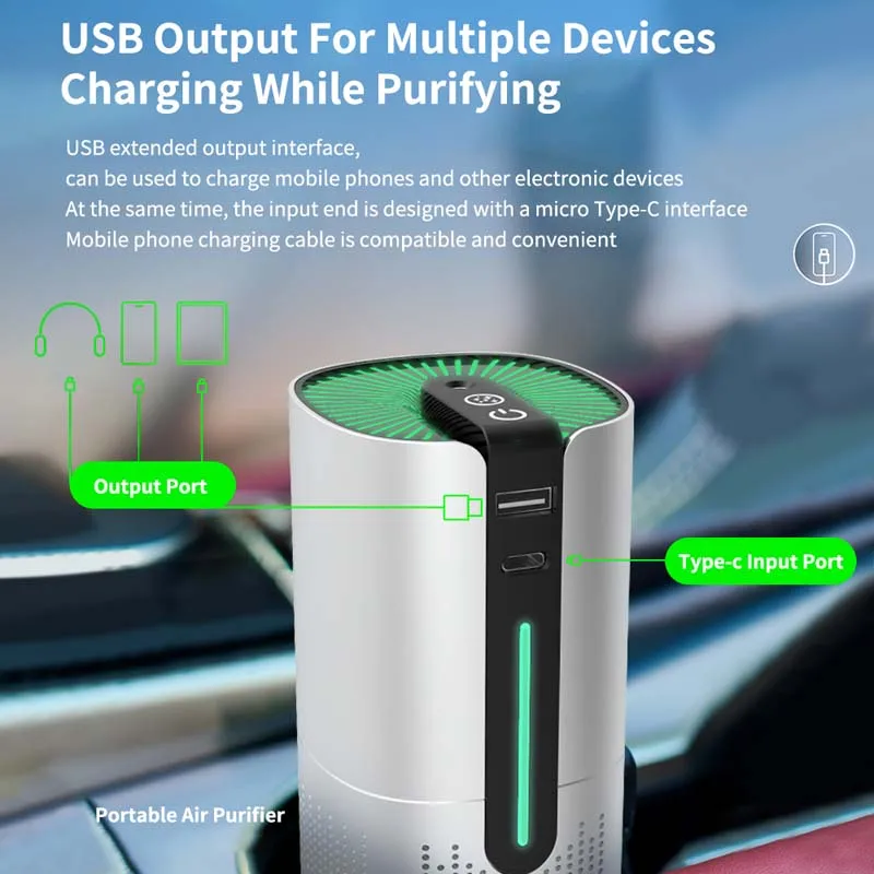 Portable Desktop Household Air Purifier Activated Carbon Photocatalyst Battery Operated Plastic Material for Home Use