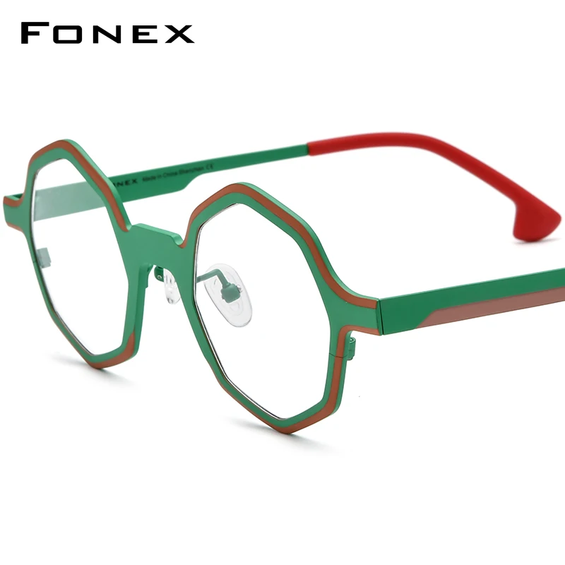 

FONEX Pure Titanium Glasses Women 2024 New Colorful Trendy Polygon Eyeglasses Eyewear F85812