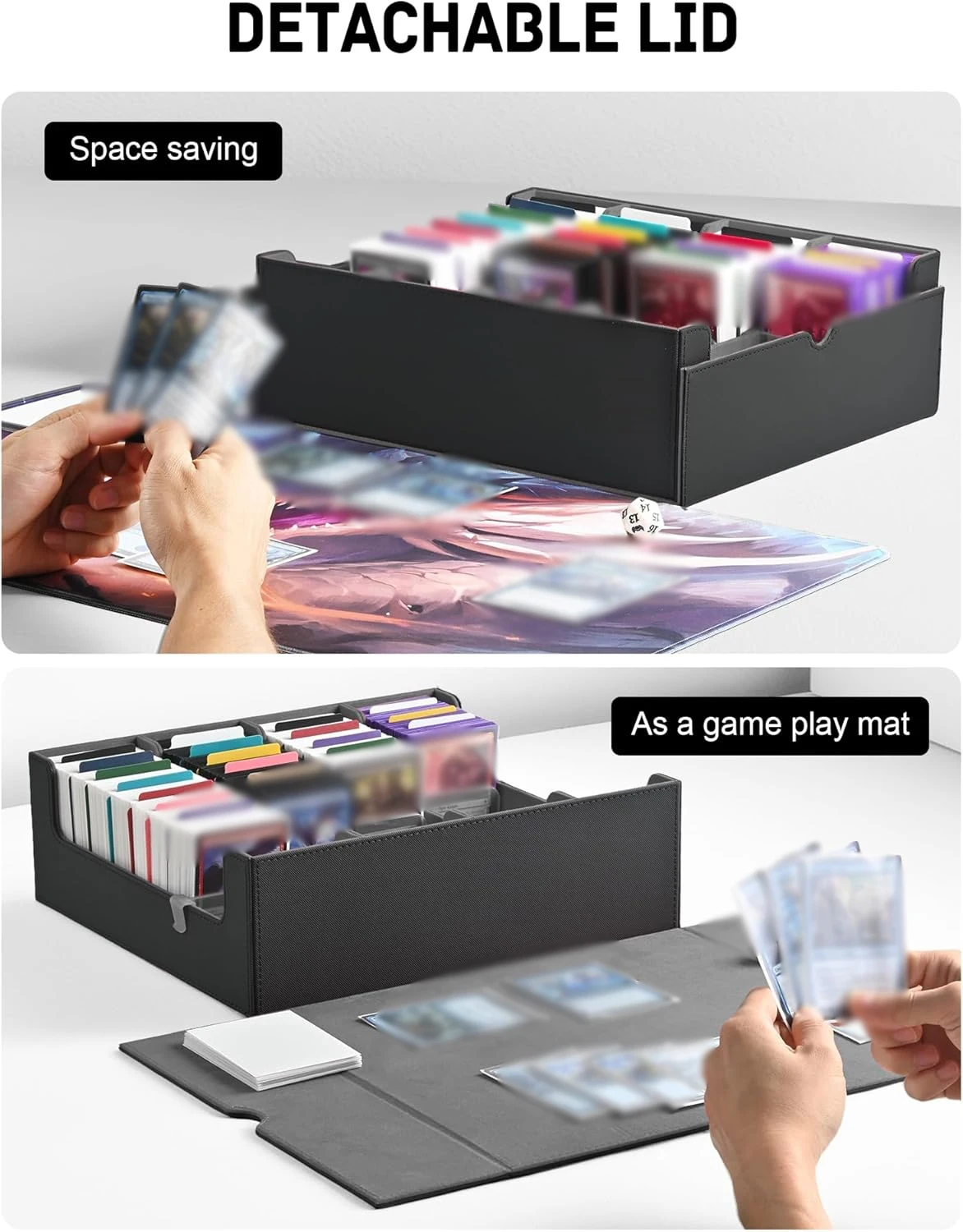 Trading Card Storage Box, Holds 2400+ Deck Box with Removable Cover; PU Leather Card Box Fits TCG PTCG Sports Cards