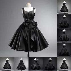 Benutzer definierte handgemachte schwarze Satin träger lose kurze Länge Schnürung zurück formale Abschluss ball Abendkleid Brithday elagant Kleidung W1-18