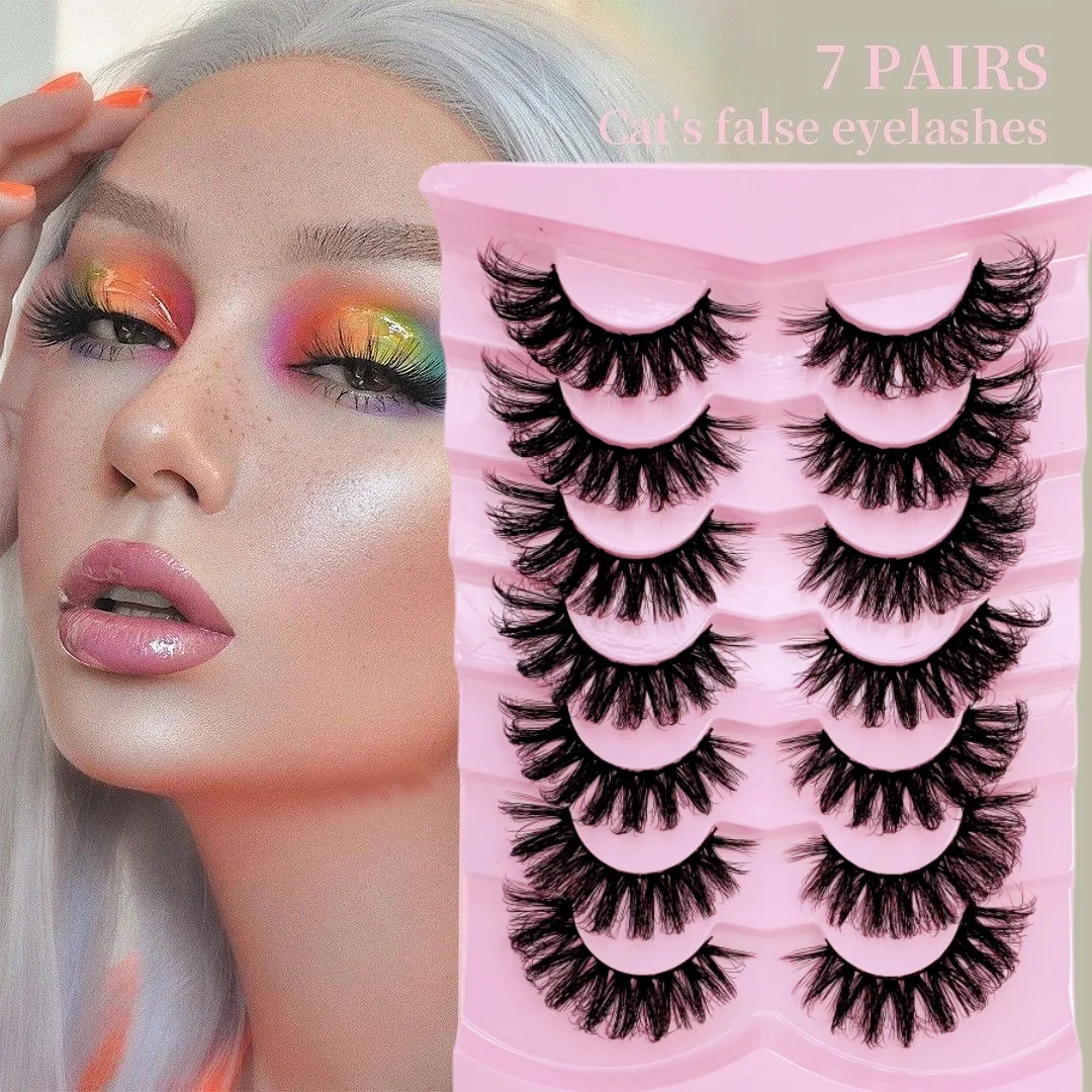 7 pares de cílios postiços fofos, tira fina completa de 20mm, cílios postiços encaracolados com volume 8D, hipoalergênico, acessório de beleza diária