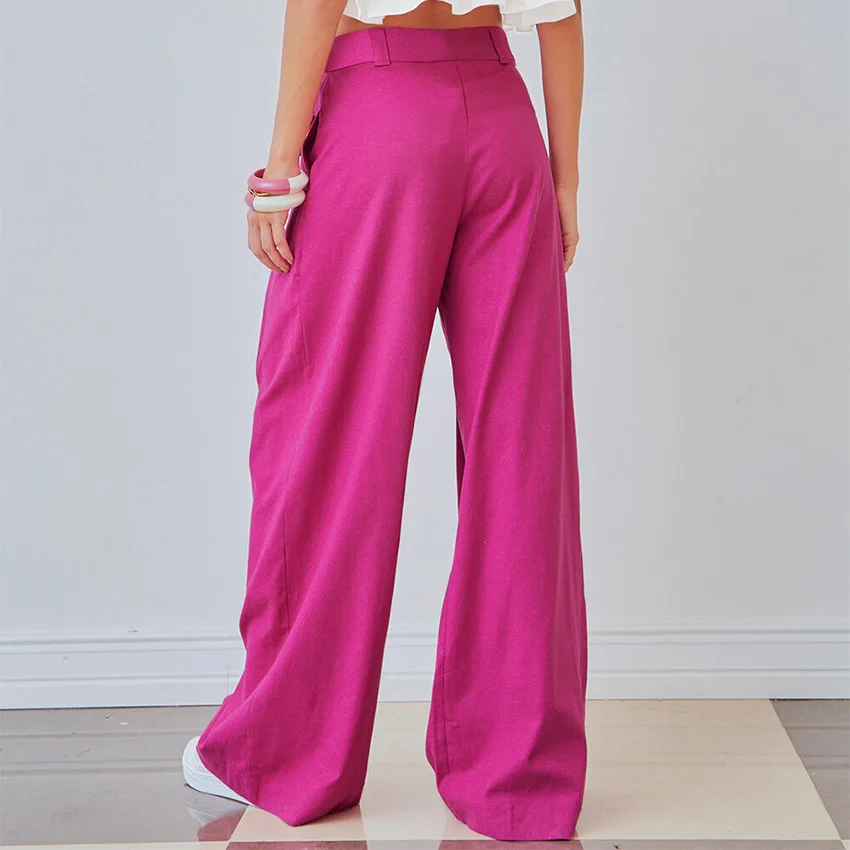 Rose Wide Leg Trousers For Women High Waist Cotton and Linen Loose Casual Pants 2022 New Spring s119