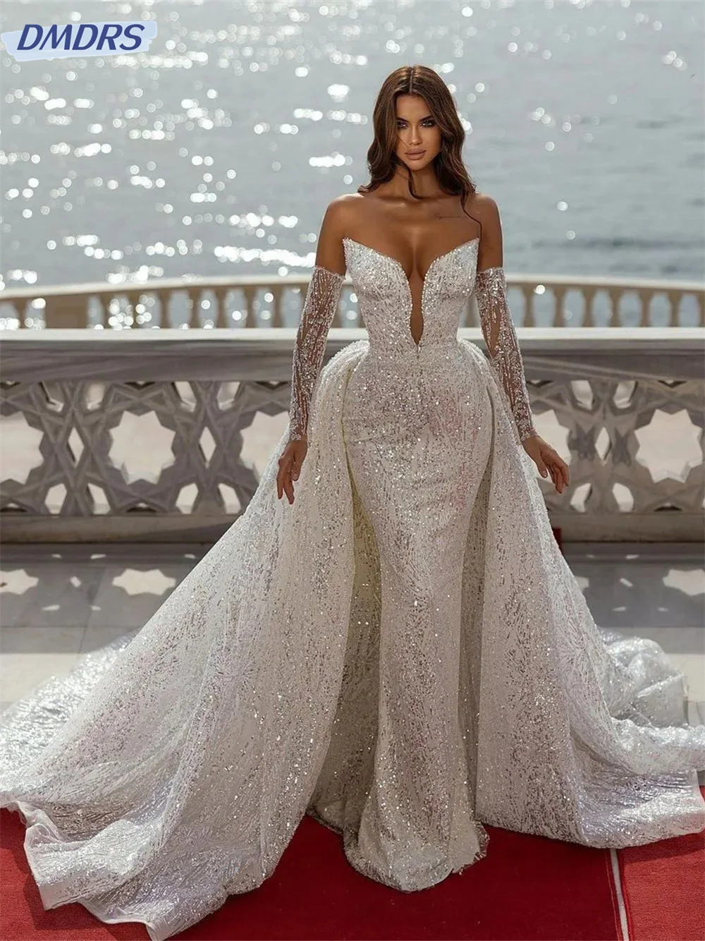 

Charming Beaded Wedding Dress 2024 Elegant Off Shoulder Ball Gown Luxurious Sleeveless Wedding Gown Dreamy Robe De Mariee