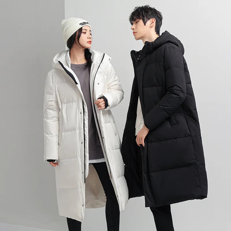 

Hooded Men Down Coats Zipper Parkas Covered Button Down Jacket Spliced Pockets Long Sleeve Cardigan Loose Casual Winter