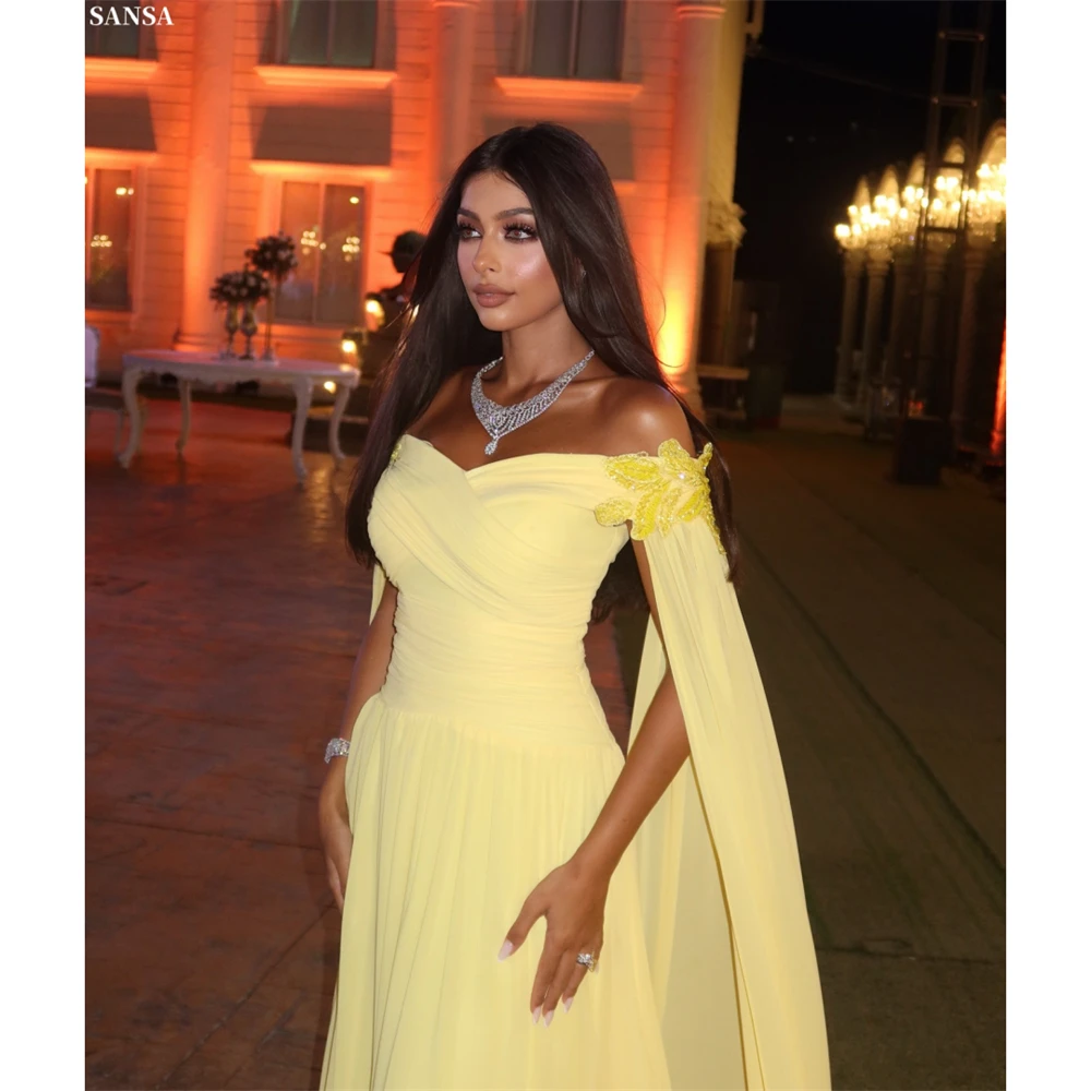 

Sansa Customized Yellow With Shawl Sequinned Appliques Prom Dresses Pleats Vestidos De Noche Floor-Length Formal Evening 2025