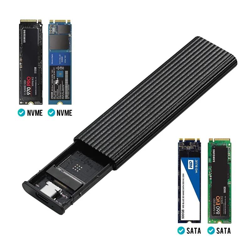 M2 ssd caso nvme gabinete m.2 para usb ssd adaptador para nvme pcie ngff m.2 sata ssd m/b + m chave 2230/2242/2260/2280 m2 protocolo duplo