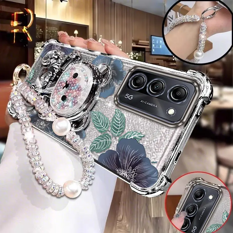 

A 55 Purple flowers Plating Bracelet Holder Phone Case For Samsung A73 A52 A32 A55 A33 A23 A54 A51 A35 A36 A56 A26 A34 A53 Cover