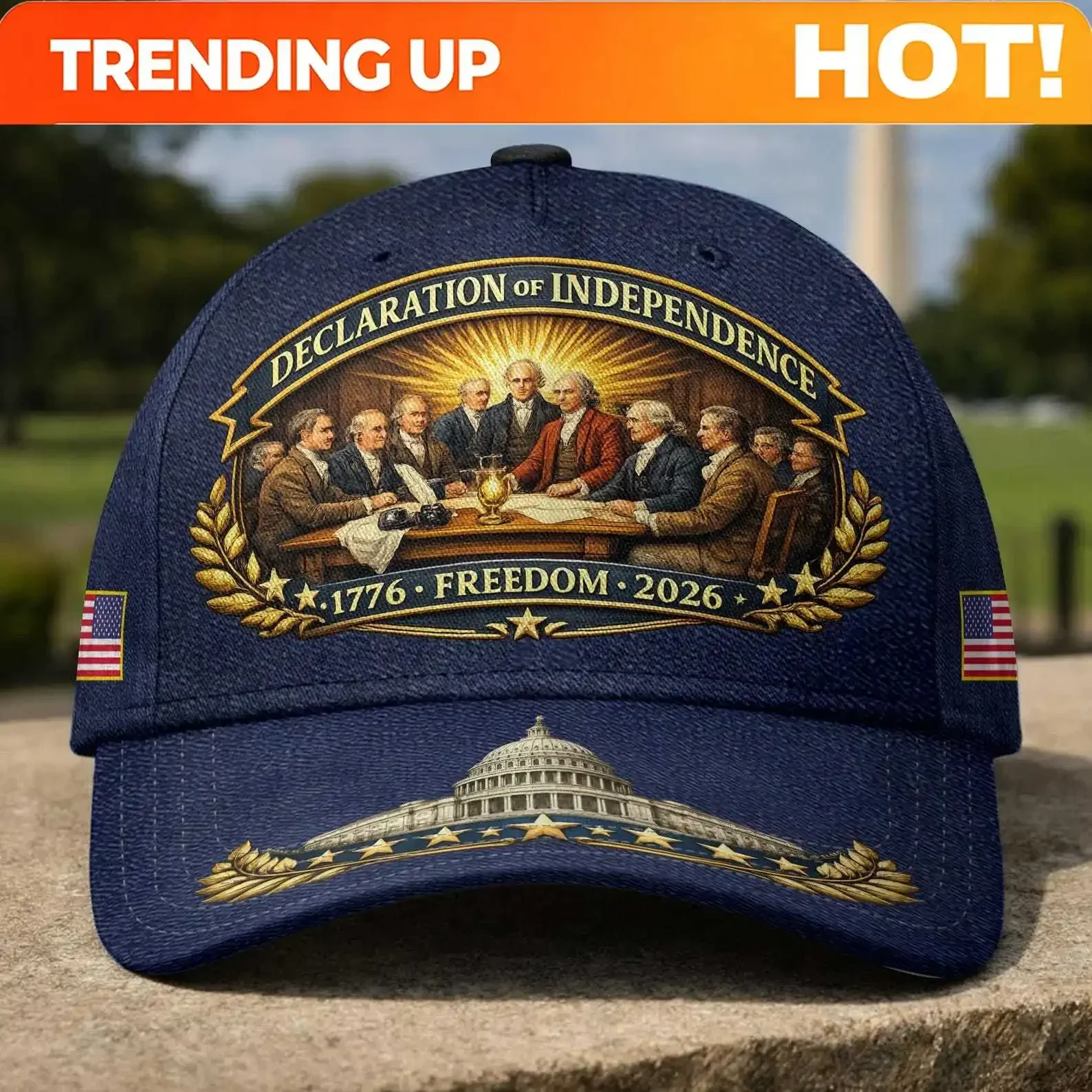 Customization Declaration Of Independence 1776–2026 250th Anniversary Baseball Cap, Founding Fathers Hat, Patriotic Freedom Hat