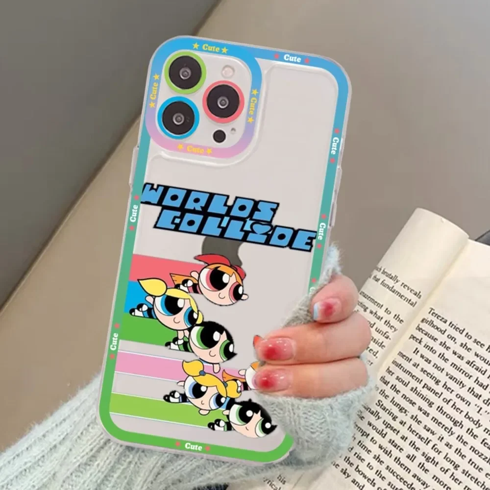 Cute-P-Powerpuffes-G-Girls Phone Case For IPhone 16 15 11 12 13 14 Mini Pro Max XR X XS TPU Clear Case