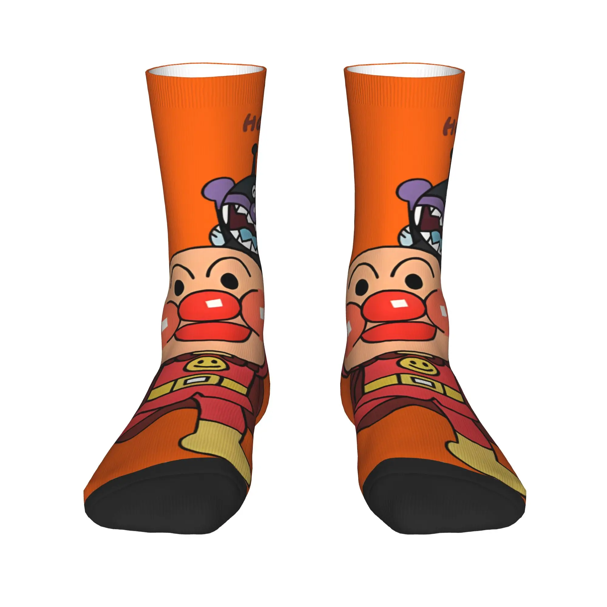 Funny Sock Bandai Anpanman Anime Superhero anyway japan Rock Seamless Pattern Printed Men Crew Socks Novelty Men's Socks