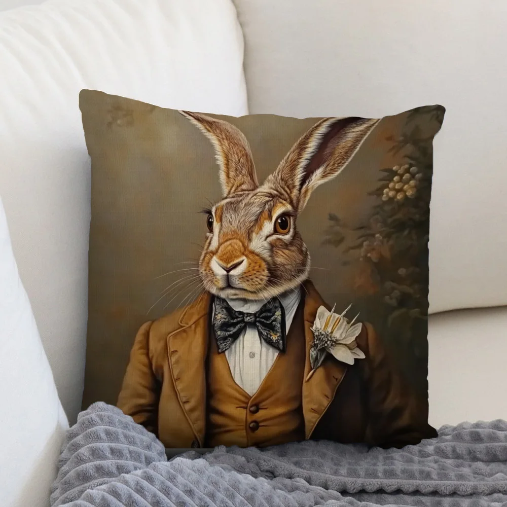 Vintage Victorian Rabbit Pillow Covers - Polyester Plush Double-sided printing Multi-Size Machine Washable Indoor Outdoor Decor