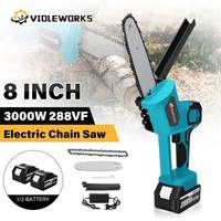 8 Inch Cordless Electric Chain Saw Garden Wood Branches Cutter Pruning Rechargeable Handheld Chainsaw for Makita 18V Battery