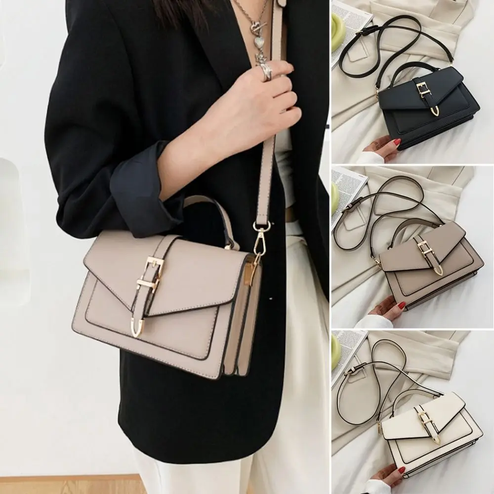 Women Stylish PU Leather Messenger Shoulder Bag Ladies Solid Color Simple Crossbody Bag Fashion Handbag Leisure Portable