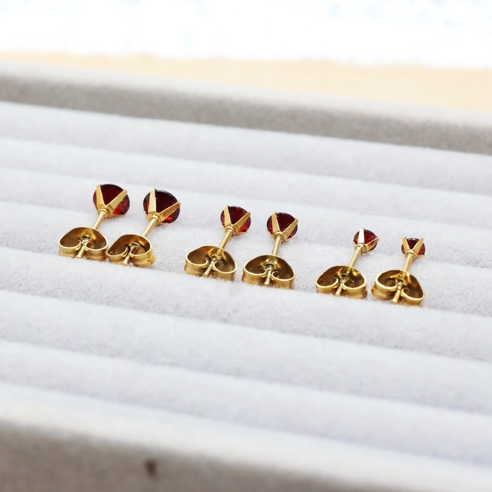 3/4/5mm Granatapfelrot AAA Zirkon Edelstahl Ohrstecker Unisex Schlichter Stil Nicht Verblassend Hypoallergener Schmuck – Detail 1