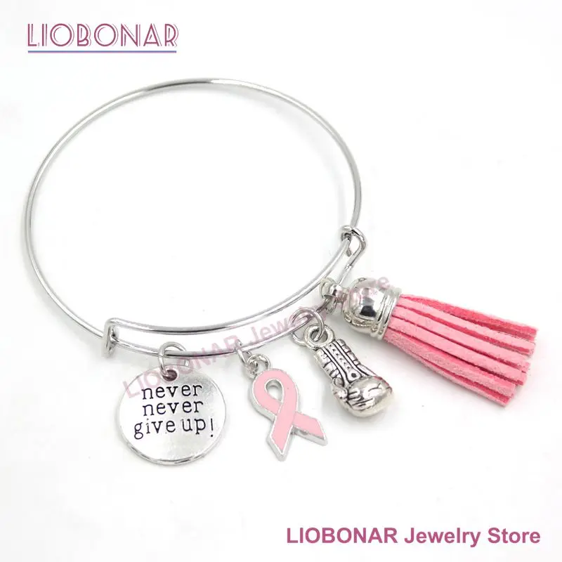 New Arrival Breast Cancer Awareness Bangle Bracelet Jewelry Pink Ribbon Fighting Box Gloves Cancer Bracelets For Women