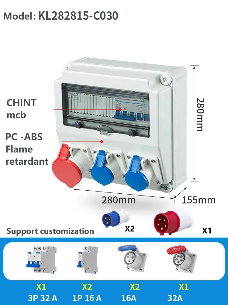 IP67 Waterproof, Dustproof, Flame-retardant Industrial Socket Box, MCB 3P 32A+Three Hole/five Hole Industrial Socket