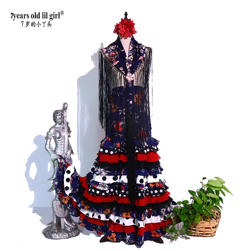 Kostium Flamenco Hiszpański Sukienka Sceniczna Kobiety Dziewczyna Cygańska Sukienka Balowa Strój Taneczny Wielokolorowy BB03