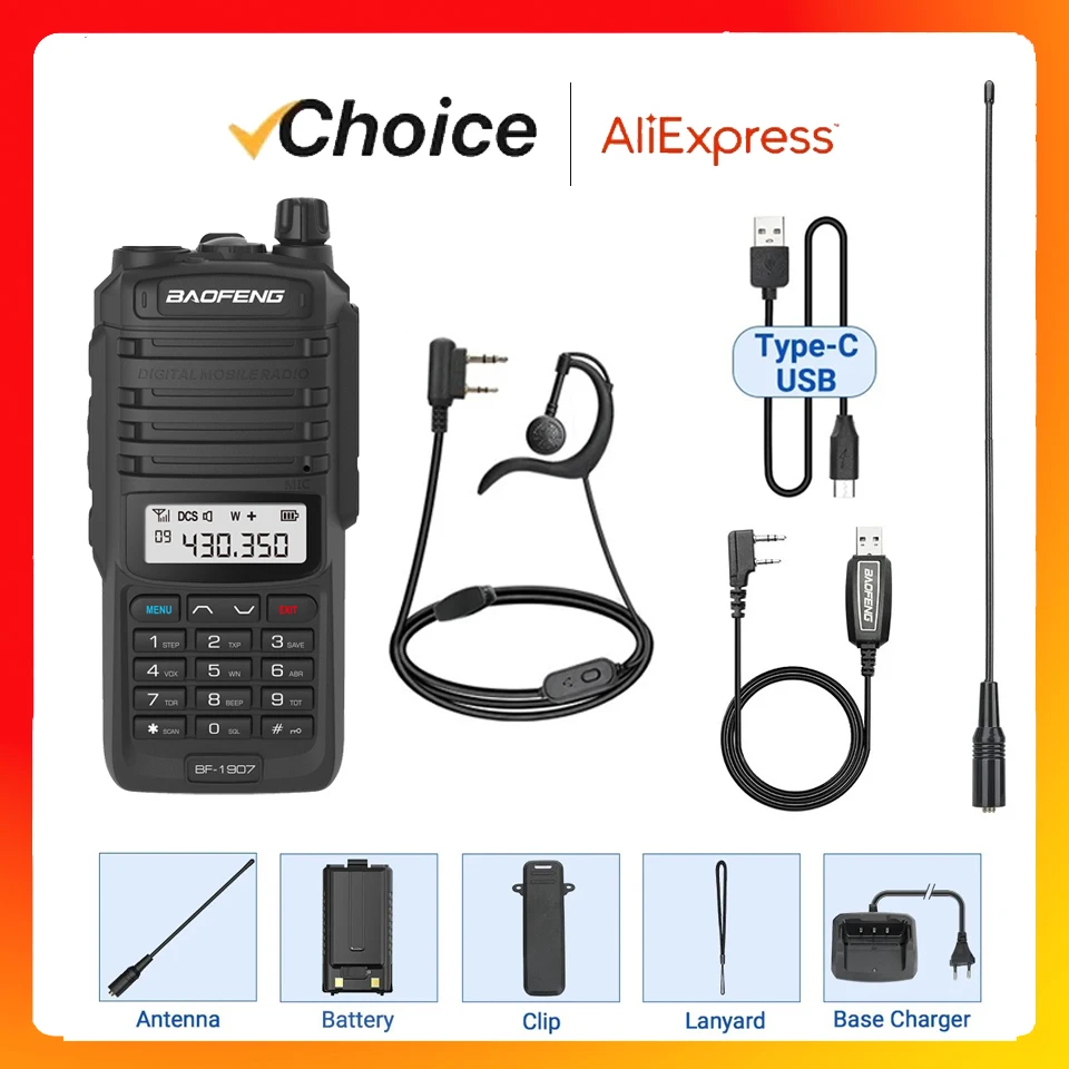 

Baofeng BF-1907 WalkieTalkie UHF VHF Dual Band Waterproof Long Range Ham Radio Type-C Handheld Two Way Radio