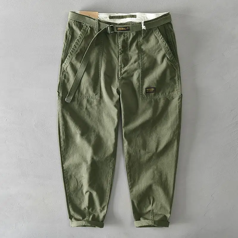 2025 primavera otoño nuevo puro 100% algodón hombres pantalones Cargo ropa de hombre Casual cinturón suelto Mediados de cintura Slim Fit Joggers hombres pantalones