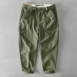 2024 Frühling Herbst neue reine Baumwolle Männer Cargo hose Männer Kleidung lässig losen Gürtel mittlere Taille Slim Fit Jogger Männer Hose