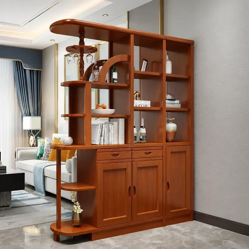 Solid Wood Wine Cabinet Living Room Partition Entrance Screen Decorative Foyer Double Sided Storage Shoe Cabinet