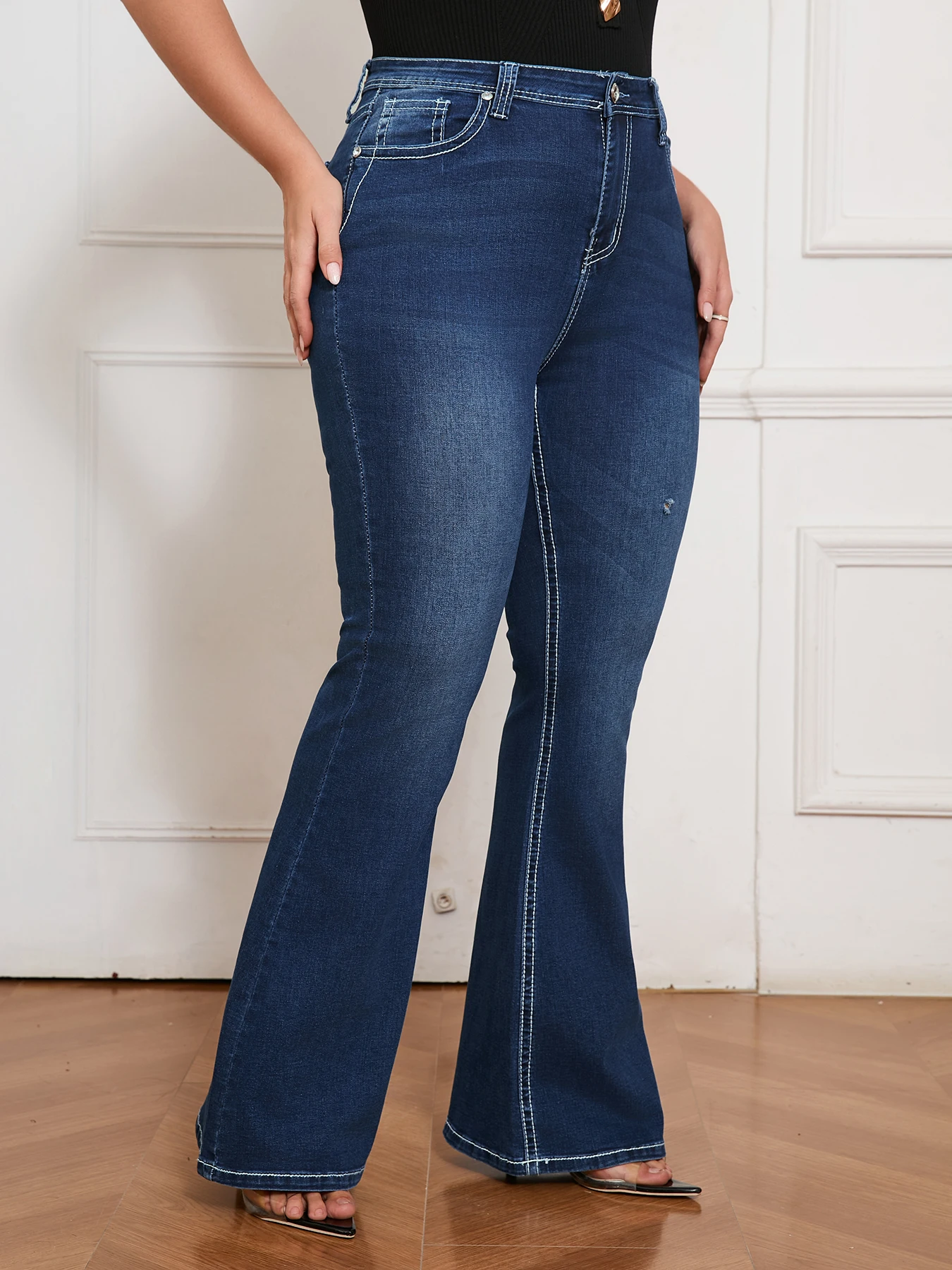 Pantalones vaqueros acampanados de talla grande para mujer, elegantes pantalones de talla grande para uso diario