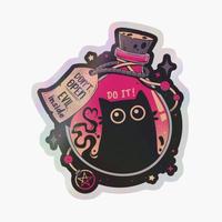 Bottled Menace - Evil Black Cat Holographic Sticker for Laptop Decor Bedroom Car Cute Cartoon Art Fashionable Public Suitcase