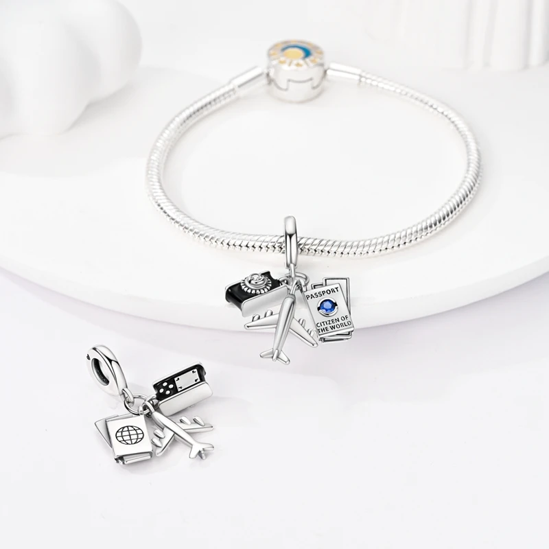 925 Sterling Silver Travel Airplane Charms Beads Fit Original Bracelets Bag Keychain Earring Pendant Diy Women Jewelry Gift view 5
