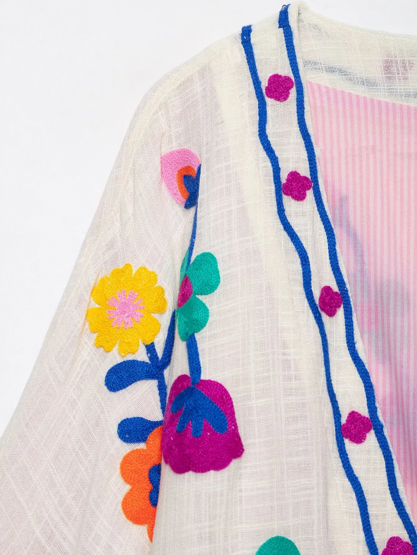 Lässige Damen-Kimono-Mäntel mit Blumenstickerei, Herbstmode 2026, langärmelige Oberteile mit Bindung, Vintage, lockere Streetwear-Oberbekleidung – Detail 5
