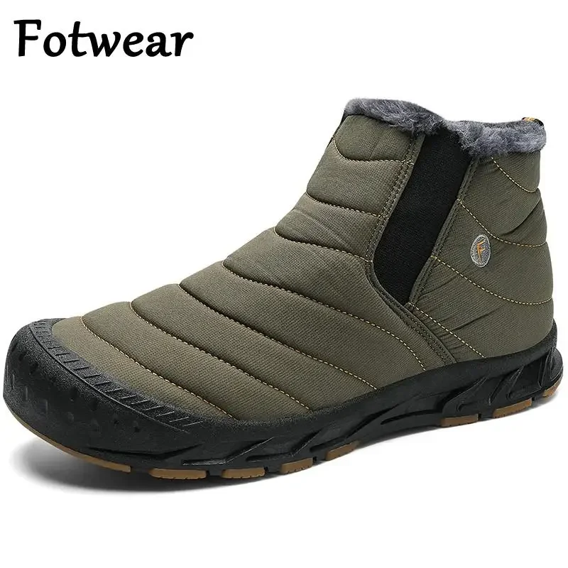 

Зимние зимние ботинки, мужские большие размеры 46, теплые плюшевые ботильоны, мужские кроссовки без шнуровки на длинном меху, водонепроницаемая обувь для отдыха, нескользящие ботинки