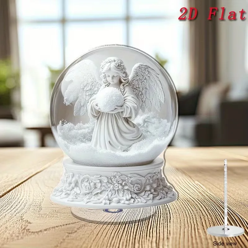 Flat Printing 2D Flat 360 Degree Rotating Tabletop with Rotatable Crystal Snowball Decoration Home Living Room Bookcase Ornament
