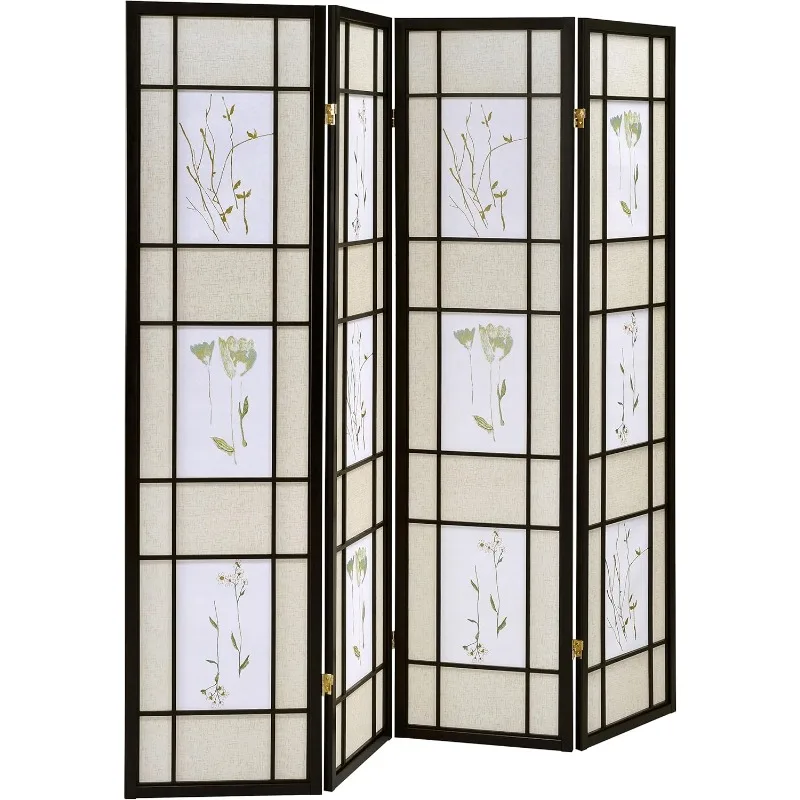 

Catabella - Solid Wood - 70-Inch 4-Panel Room Divider Folding Shoji Screen with Beige Fabric Panels a