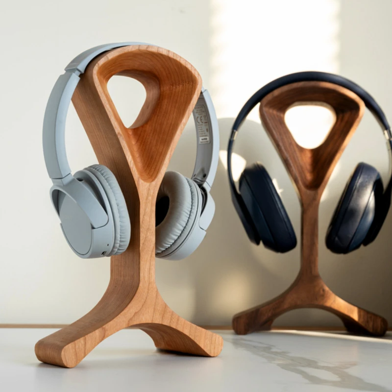 

Solid Wood Headset Earphone Holder Simple E-sports Earphone Display Shelf North America Black Walnut Earphone Storage Rack