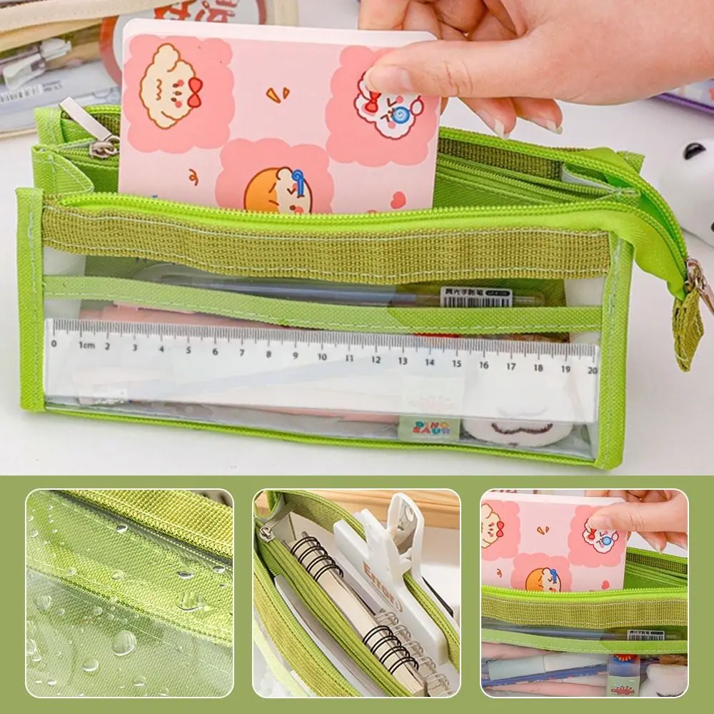 Portable Six-Layer Pencil Bag Transparent Stationery Supplies PVC Storage Organizer Large Capacity Pen Case Students