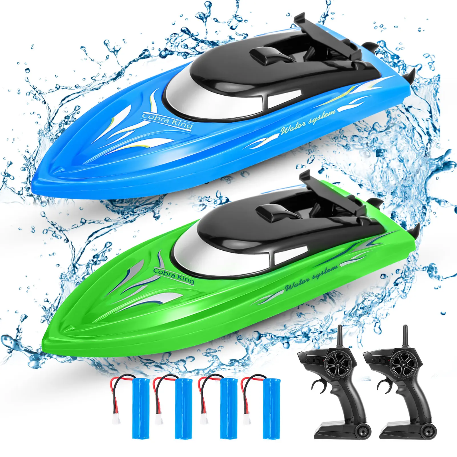 

2 PACK RC Boat 10 Km/H 2.4G High Speed Boat for Pools and Lakes with 4 Rechargeable Battery for Kids Adults