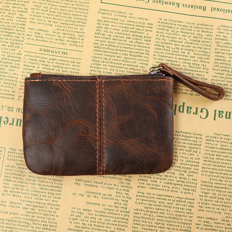 Vintage Genuine Leather Mini Men's Women's Coin Wallet Retro Casual First Layer Leather Credit Card Bag Coin Purse Zipper