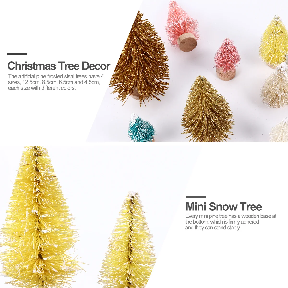 

40pcs Christmas Tree Ornament Mini Pine Trees 4 Sizes 12.5Cm 8.5Cm 6.5Cm 4.5Cm Frosted Artificial Snow Trees Wooden Base For