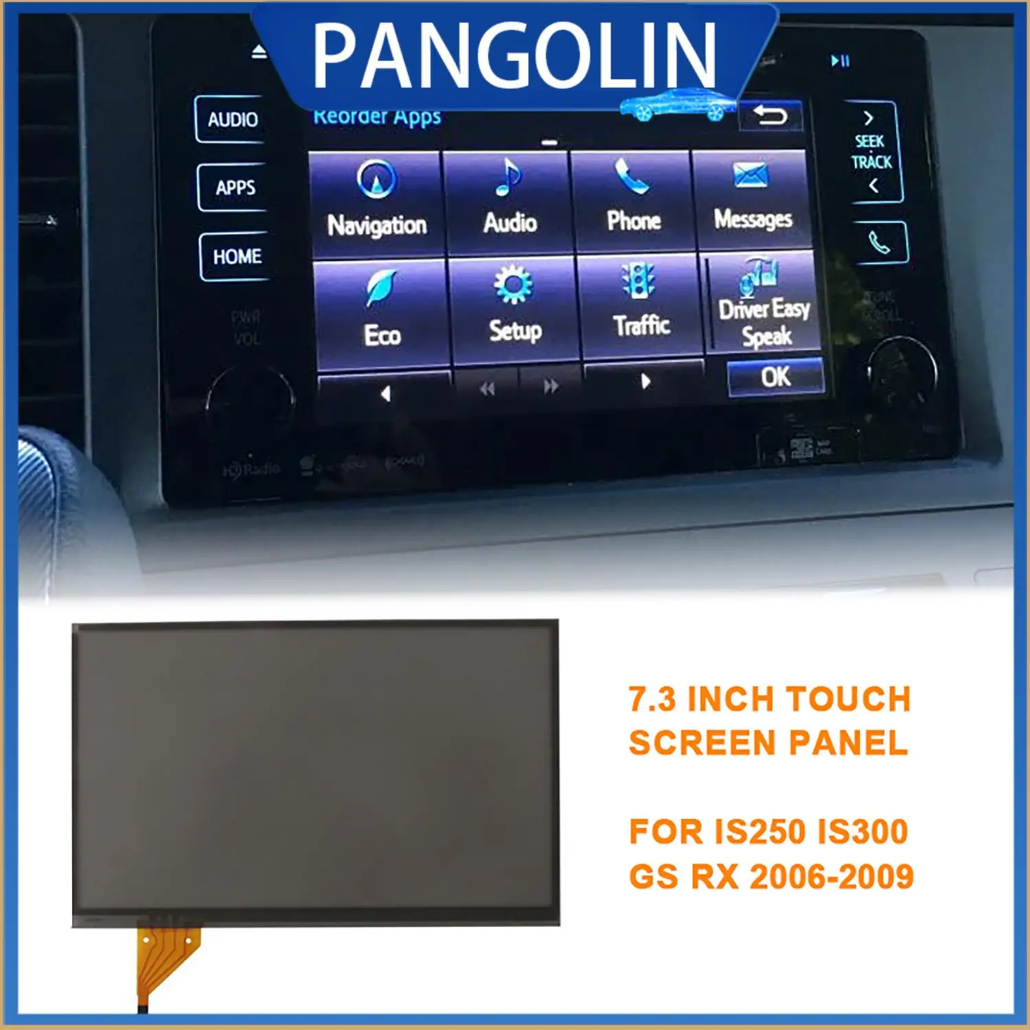 

PANGOLIN 7,3-дюймовый 4-контактный резистивный сенсорный экран для Lexus IS250 IS300 IS350, замена ЖК-экрана In-Dash LTA070B511F LTA070B510F
