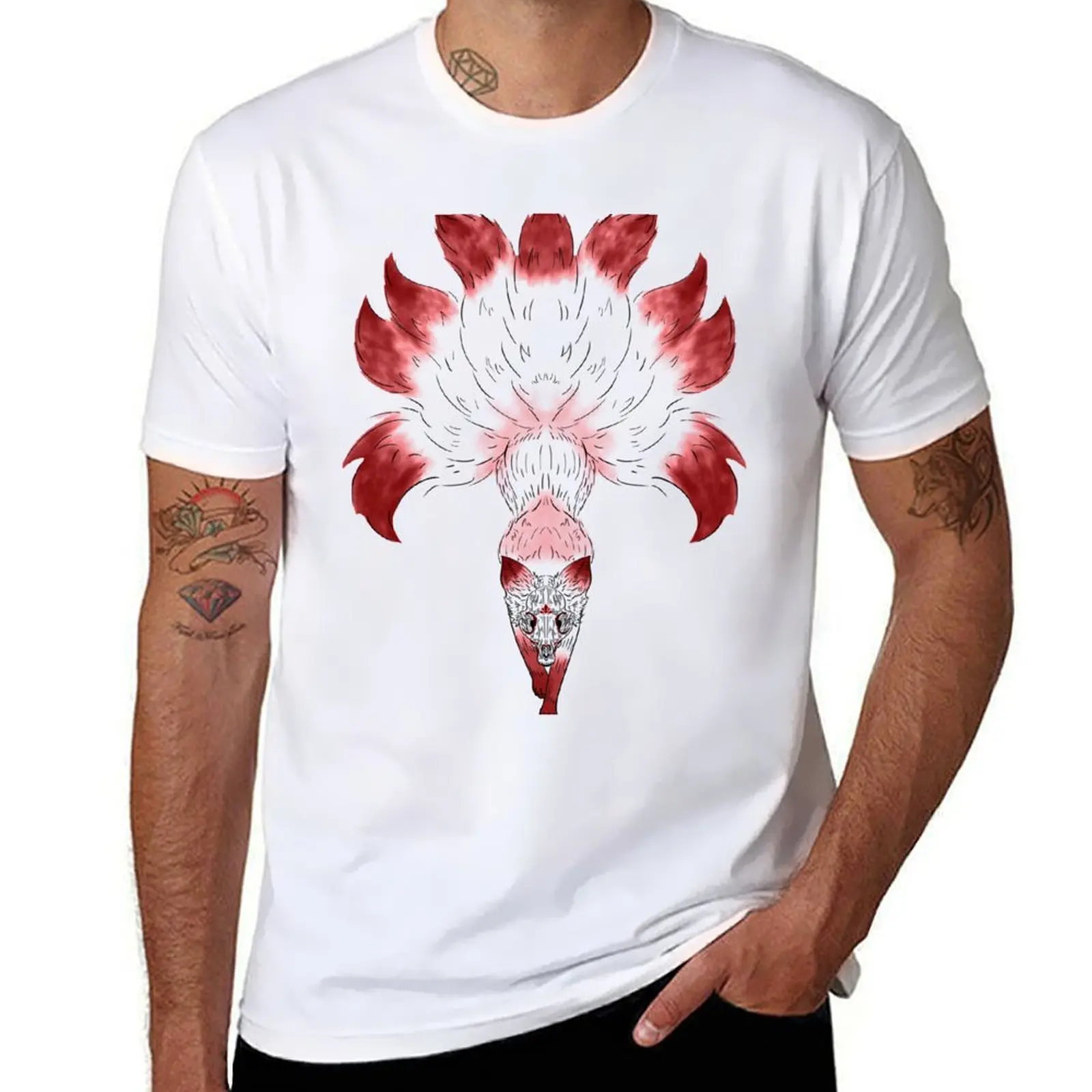 

Red Spirit Fox 9 Tail Kitsune T-Shirt cotton t shirts high quality man t shirt luxury T-Shirt