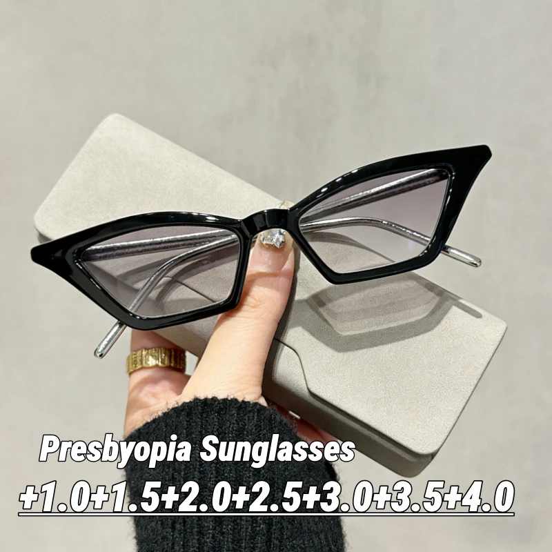 

Fashionable Triangle Cat Eye Presbyopia Sunglasses Outdoor UV-Protective Women Reader Eyewear with Plus Diopters Trendy Eyewear