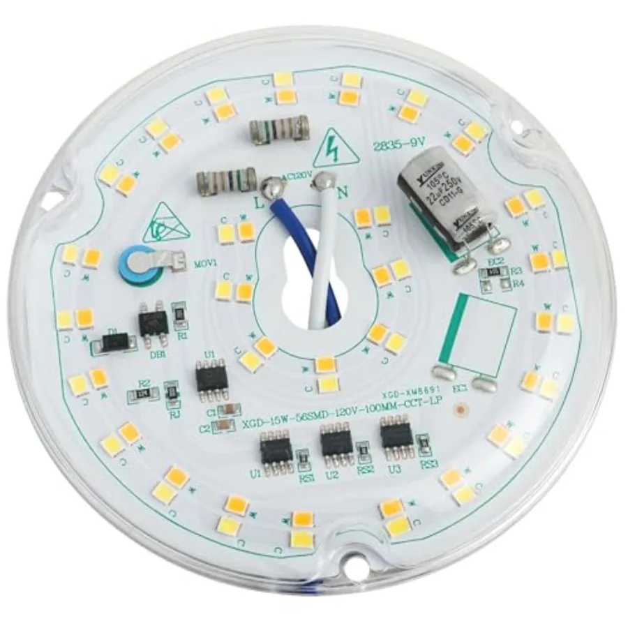 3.94'' 15W LED Ceiling Fan Light Retrofit Kit, Ceiling Light Replacement Panel PCB 3000K 4500K 5000K 1800LM 120V CRI90