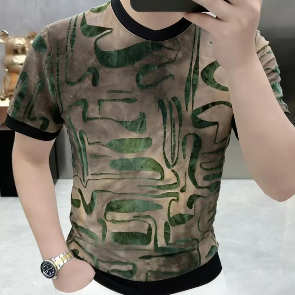 

Summer Contrasting T-shirt European Round Neck Short Sleeve Tee Men's Fashion Trend Camiseta Manga Corta Hombre Tee Shirt Homme