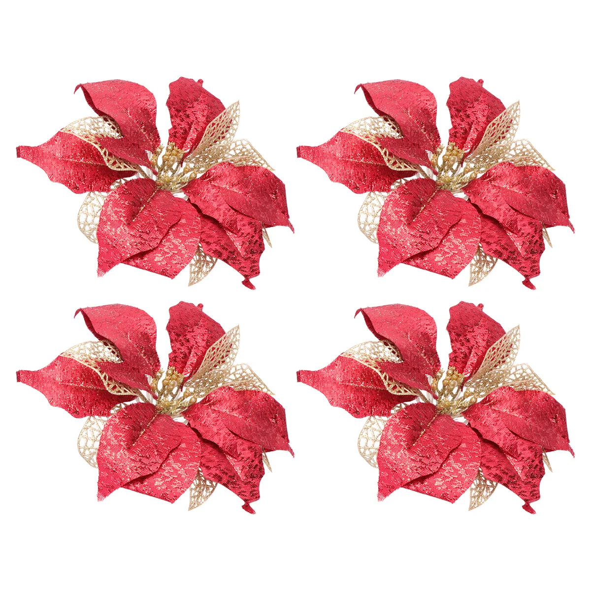 

4Pcs Simulation Christmas Tree Flowers Red Exquisite Lightweight Cloth Handmade Decoration for Wedding Party Home Craft Ornament