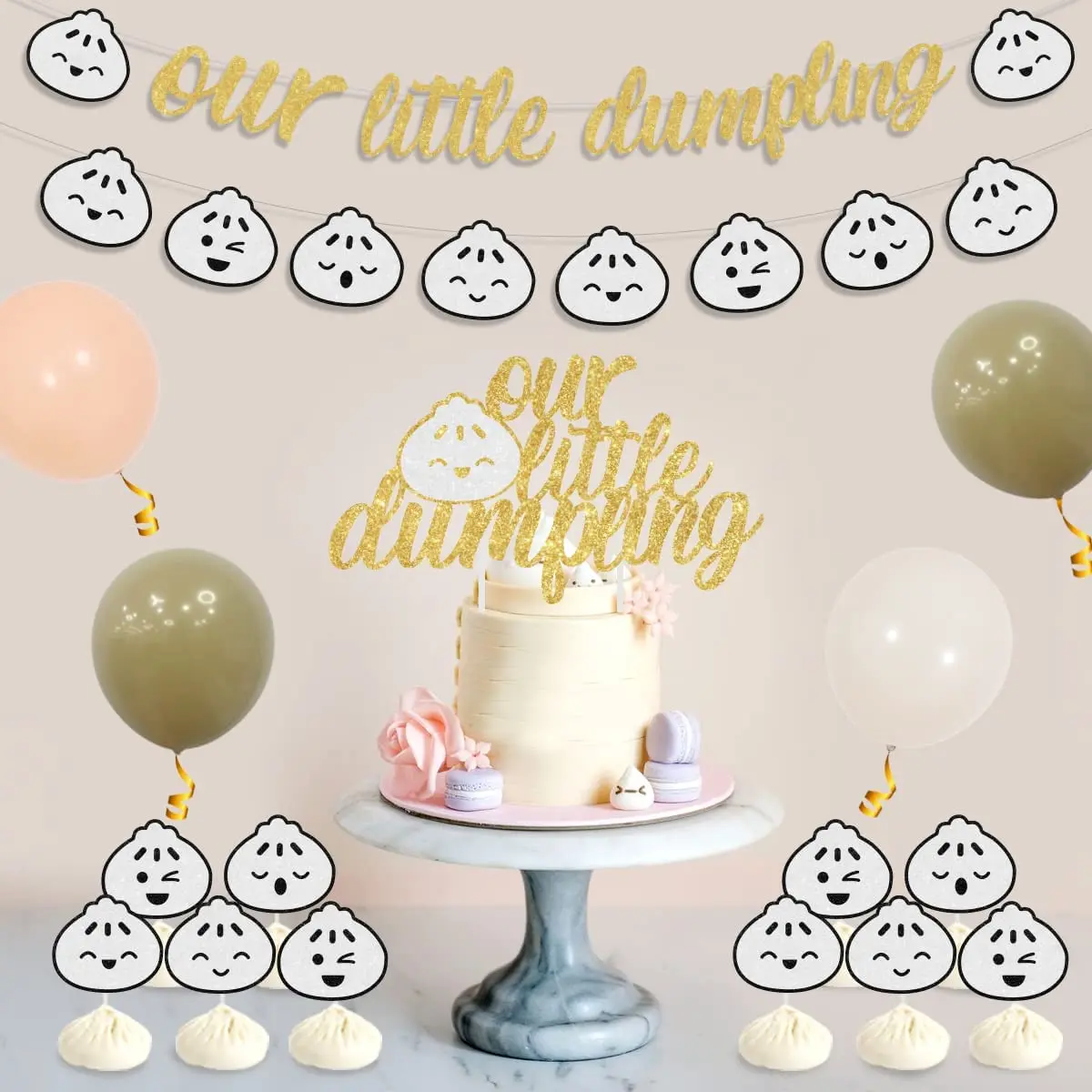 Dumpling Theme Baby Shower Decorations, Our Little Dumpling Banner, Dumplings Garland, Cake Toppers, Balloon for Kids, Birthday