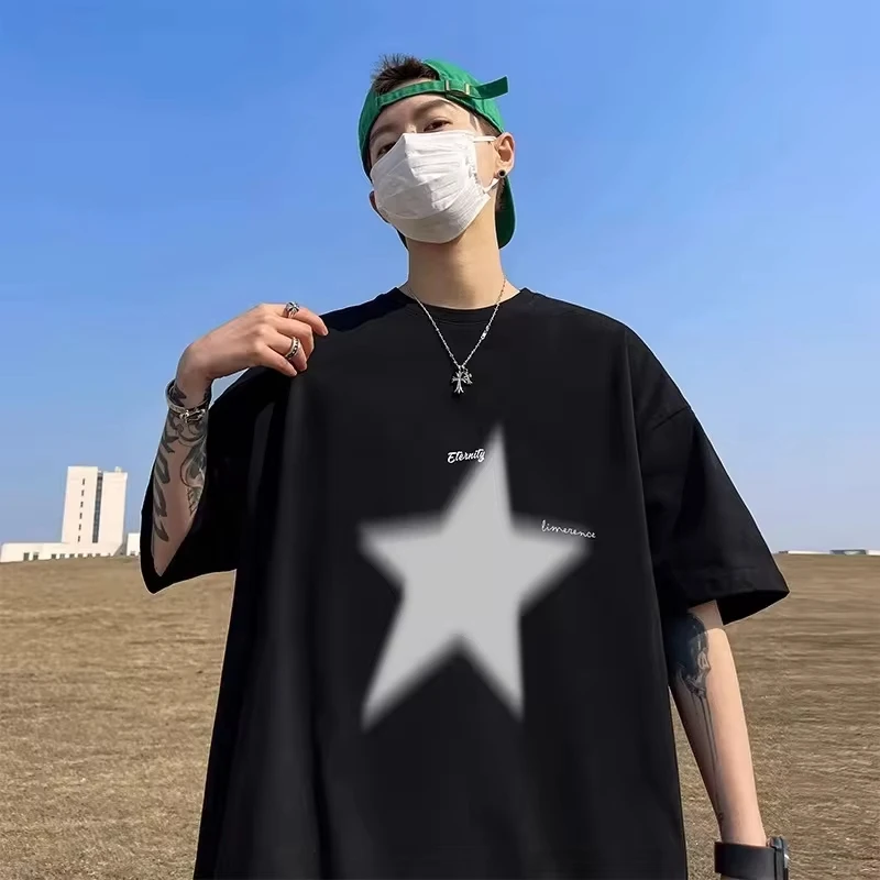 2025 American New Fashion Summer Men's Printed Casual Trendy Loose Basic Vintage Short Sleeve O-neck T-shirts Male Clothes Tops