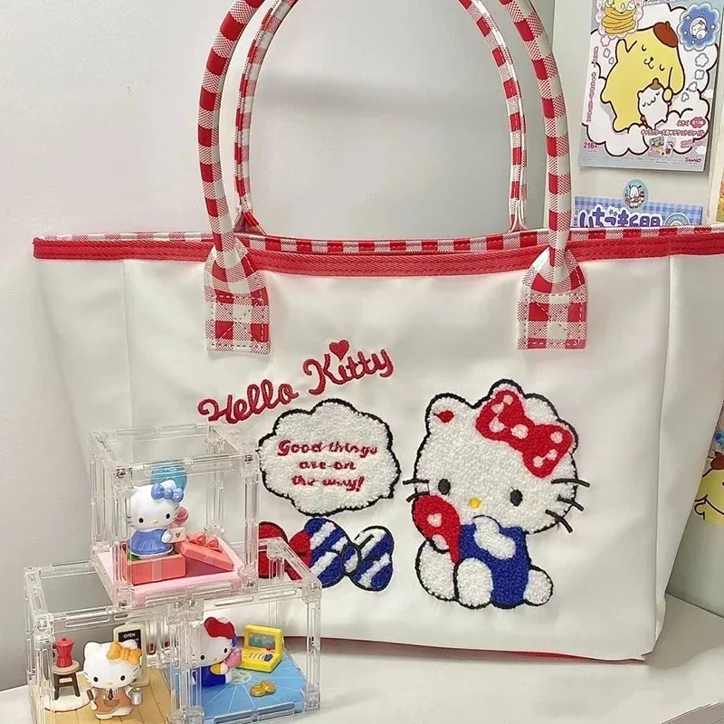 Sanrio płócienna torba damska moda o dużej pojemności Hello Kitty torebka kreskówka jeden torba na ramię na zakupy torba na ramię