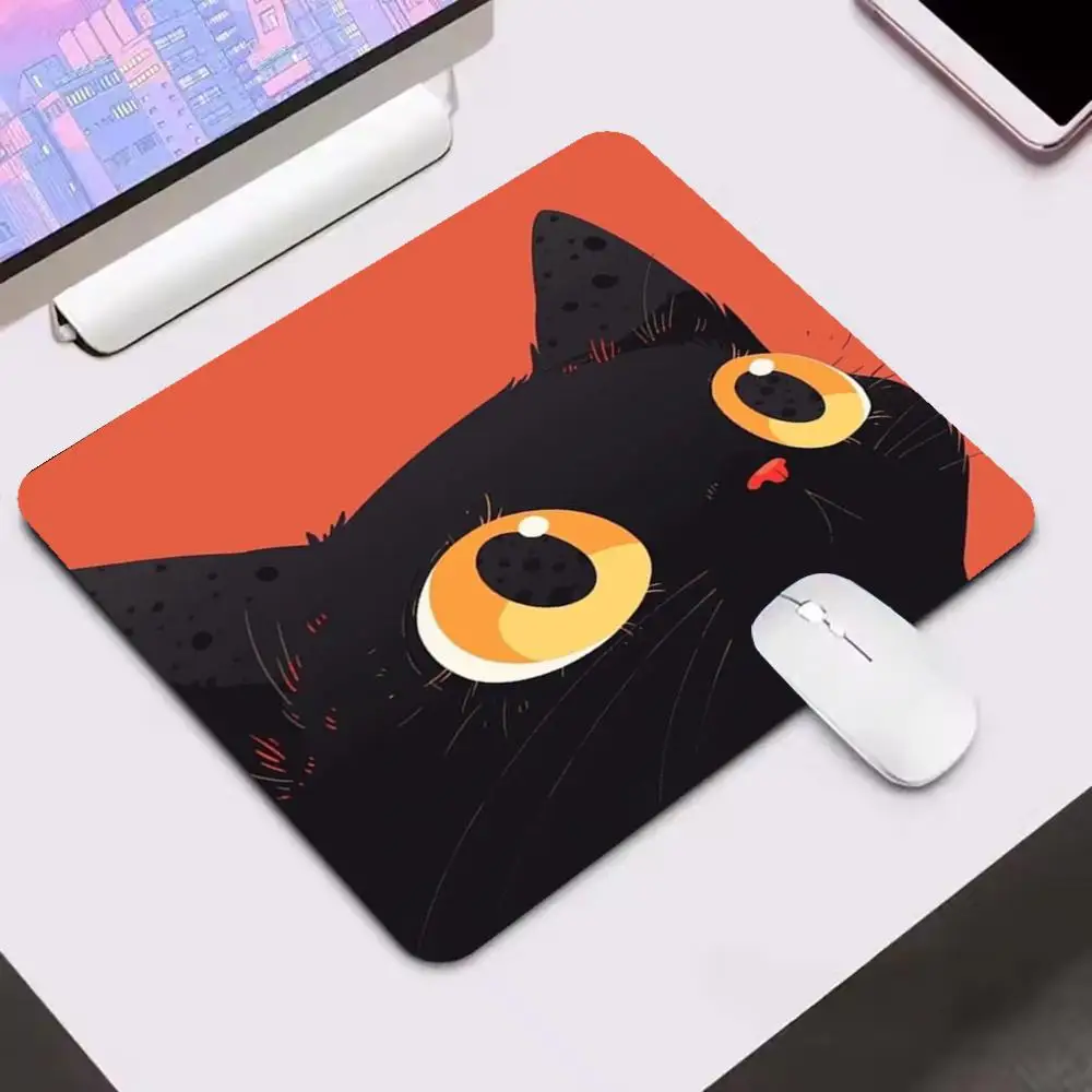 Table Mat Big Bright Green Eye Black Cat Portrait Mouse Pads For Casual Laptop Daily Game Playmat