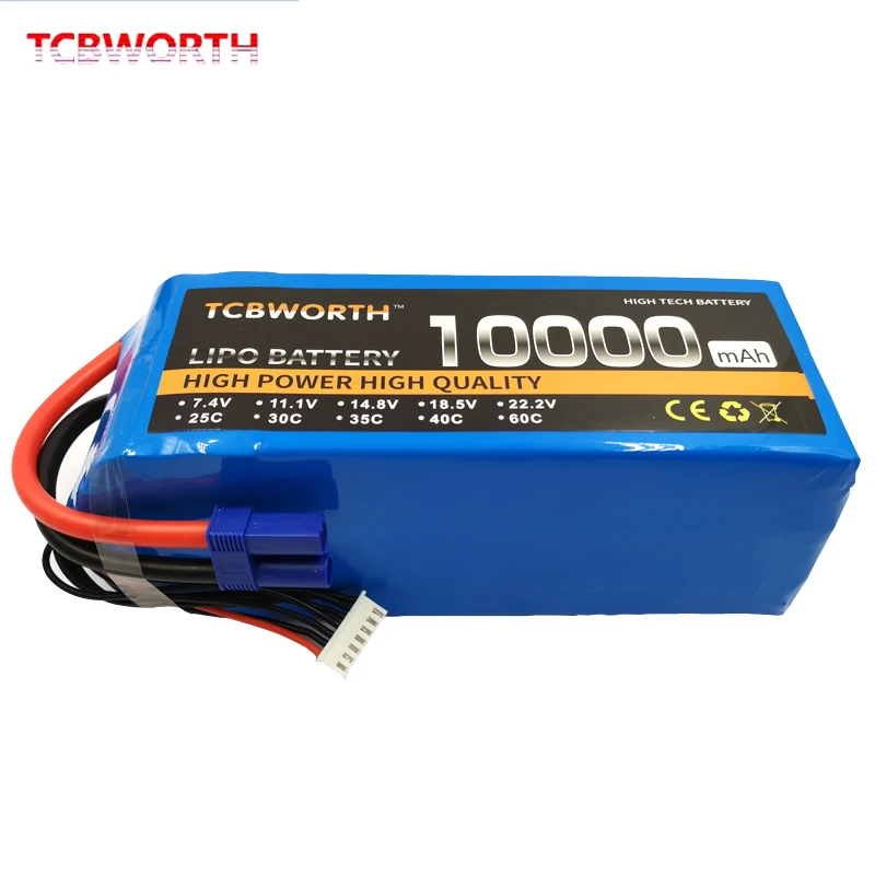 6S 22.2V 10000mAh 25C RC Aircraft LiPo Battery Rechargable Lithium Batteries For RC Airplane Drone Car Boat Tank Quadrotor XT60