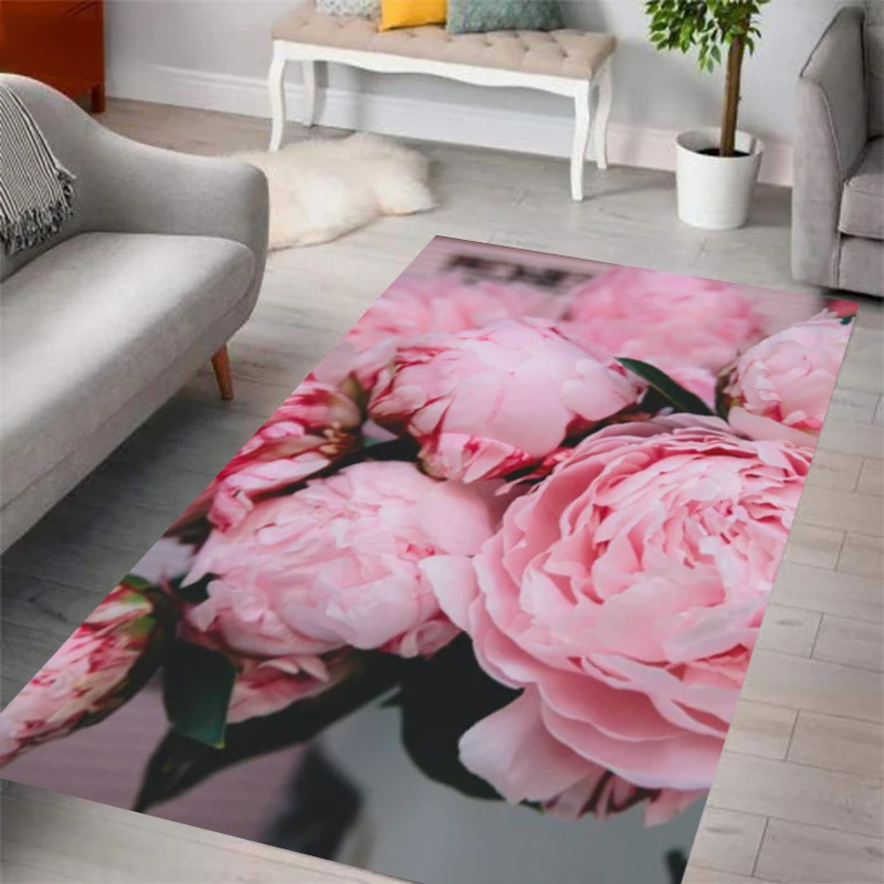 Nordic Non-Slip Hallway Bedroom Bathroom Mat Pink Peony Flower  Living Room Rugs Home Entrance Carpet Door Mat Kitchen Floor Mat